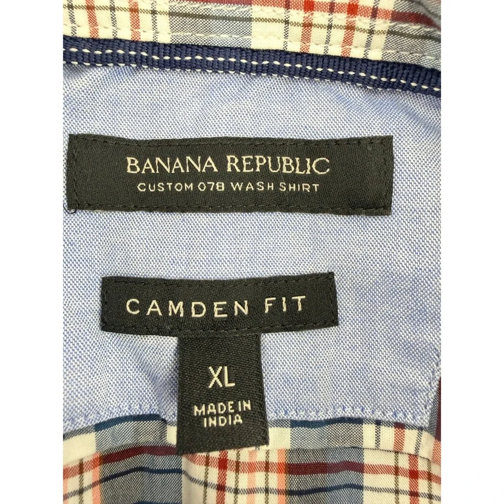Banana Republic Camden Fit Blue Red Plaid Shirt Preppy Cotton Office Men XL EUC